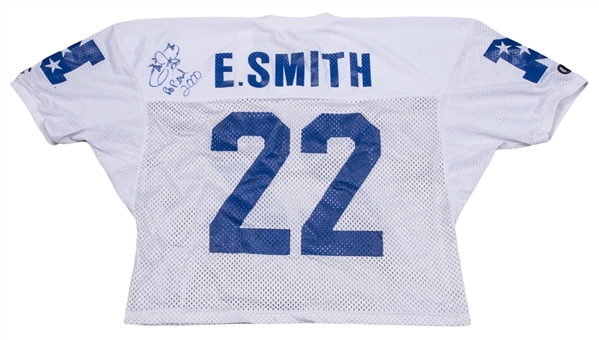 2000 Emmitt Smith Practice Worn, Signed & Inscribed "Pro Bowl 2000" NFC Pro Bowl White Jersey (PSA/DNA) 